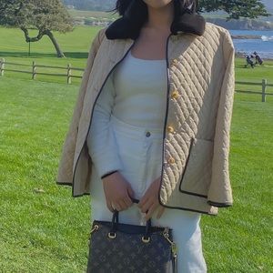 Vintage Quilted Jacket with Leather Trim and Fur Collar